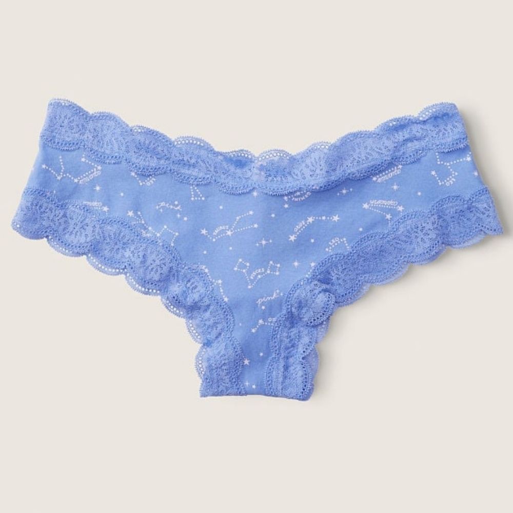 5/$40🛍 Victoria's Secret PINK LACE TRIM CHEEKSTER PANTY Blue Constellation